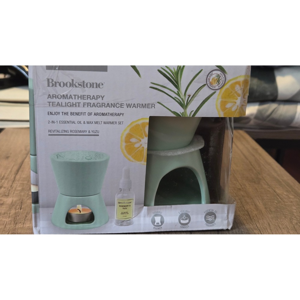 Brookstone Aromatherapy Tealight Fragrance Warmer 2-Pack Rosemary Yuzu Ceramic